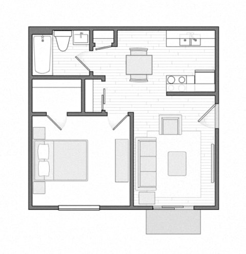 Floor plan for 1 bed, 1 bath, 537 sqft